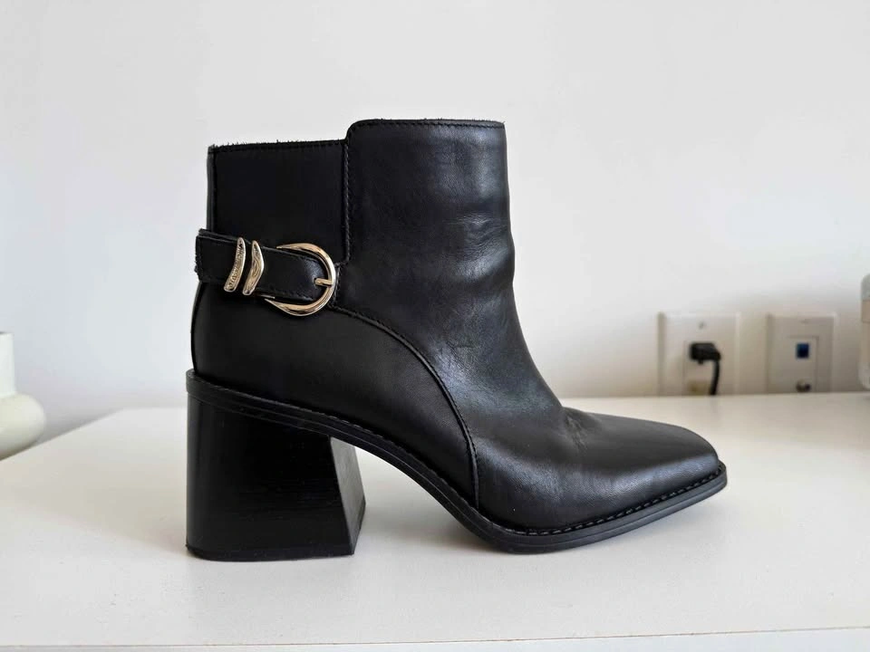 Vince Camuto Black Leather Block Heel Ankle Boots
