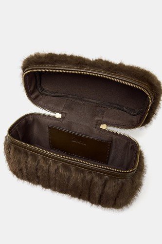 ZARA Woman Faux Fur Rigid Bag with Hamster Toy Brown