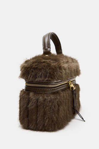 ZARA Woman Faux Fur Rigid Bag with Hamster Toy Brown - photo 2