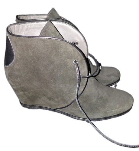 Stuart Weitzman Kalahari Lace Up Wedge Suede Booties Black size