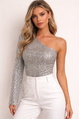 MANGO Xena Asymmetric Sequin Top Large New W/ Tags - photo 2