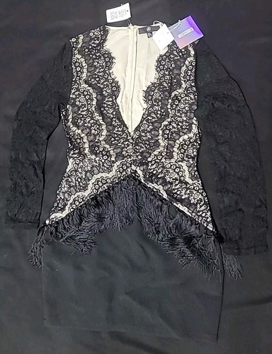 Missguided Plunge Lace Tassel Bodycon Dress Black US Size 8