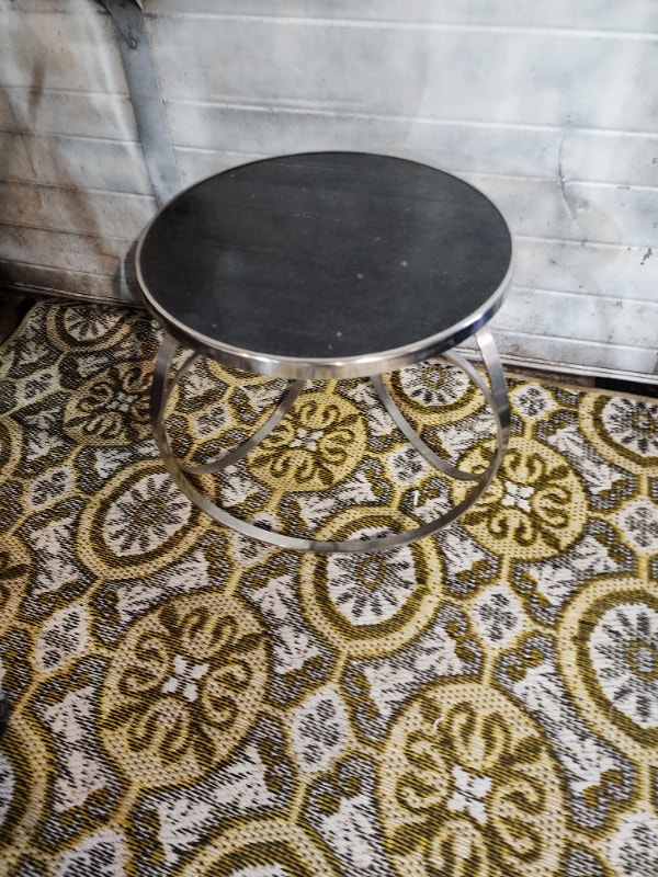 Heavy Granite Glass and Metal Table 18" Dia 19" H