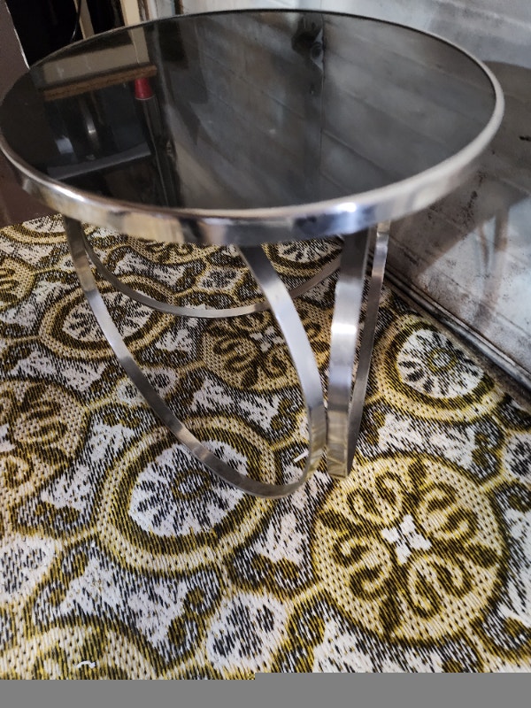 Heavy Granite Glass and Metal Table 18" Dia 19" H - photo 2