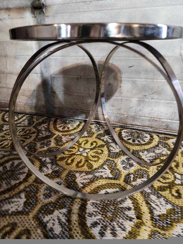 Heavy Granite Glass and Metal Table 18" Dia 19" H - photo 3