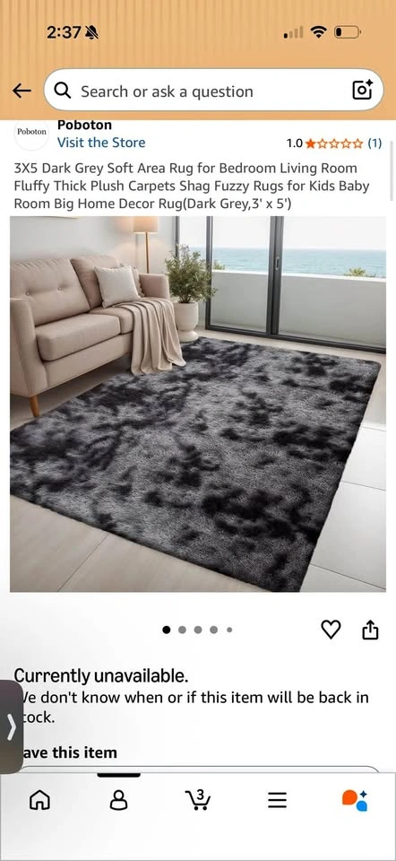 Poboton 3X5 Dark Grey Soft Area Rug