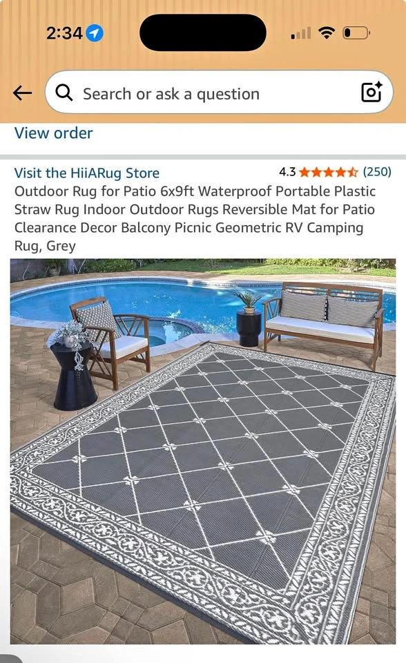 HiiARug Outdoor Rug for Patio 6x9ft Waterproof Portable Plastic