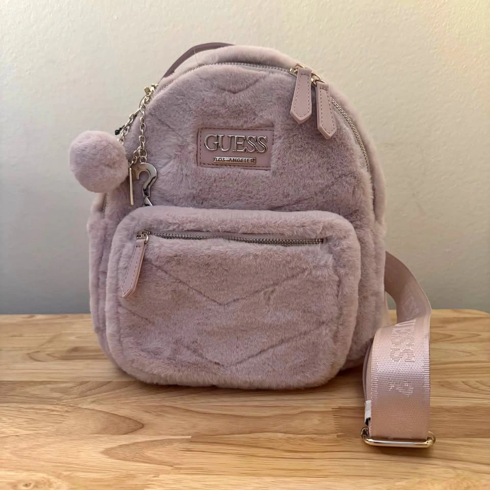New Guess Blush Pink Faux Fur Mini Backpack - Unused