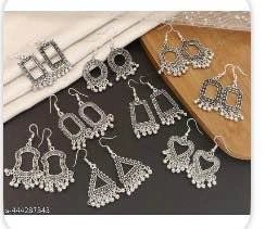 Oxidized Silver Geometric Earring Set