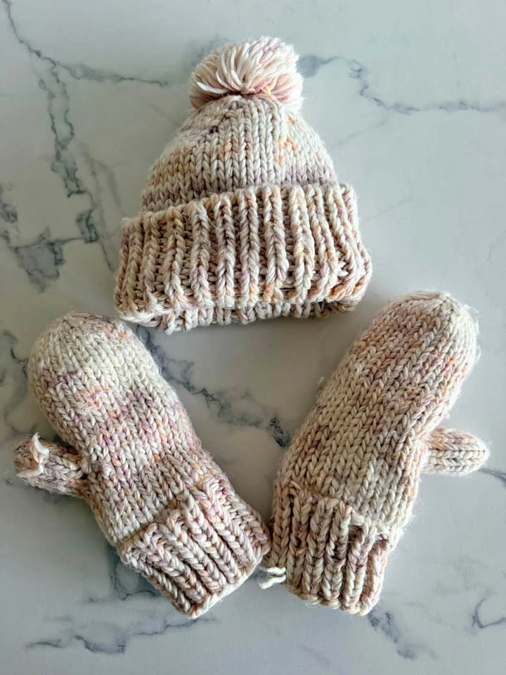 Knitted Beanie and Mittens Set