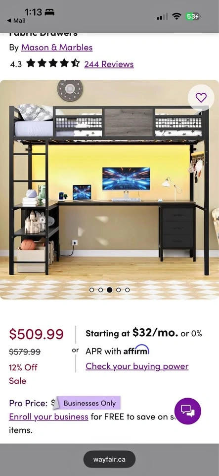 Double loft desk bed frame (just the frame)