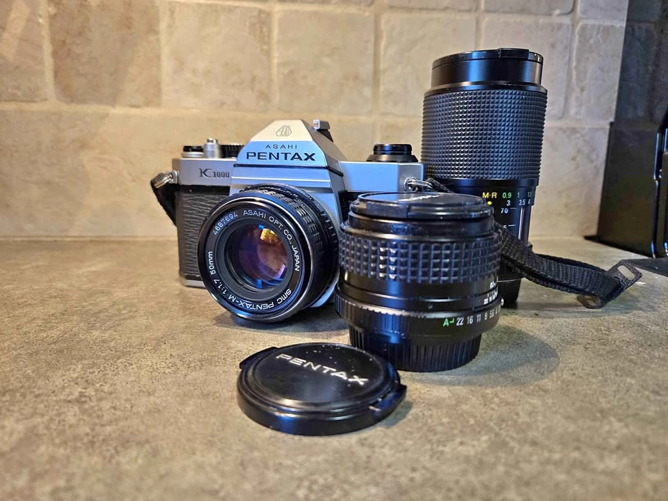 Pentax K1000 35mm Film Camera Bundle with 3 Lenses