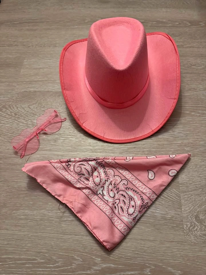 Halloween Costume - Pink Cowboy Hat, Heart Sunglasses, and Banda