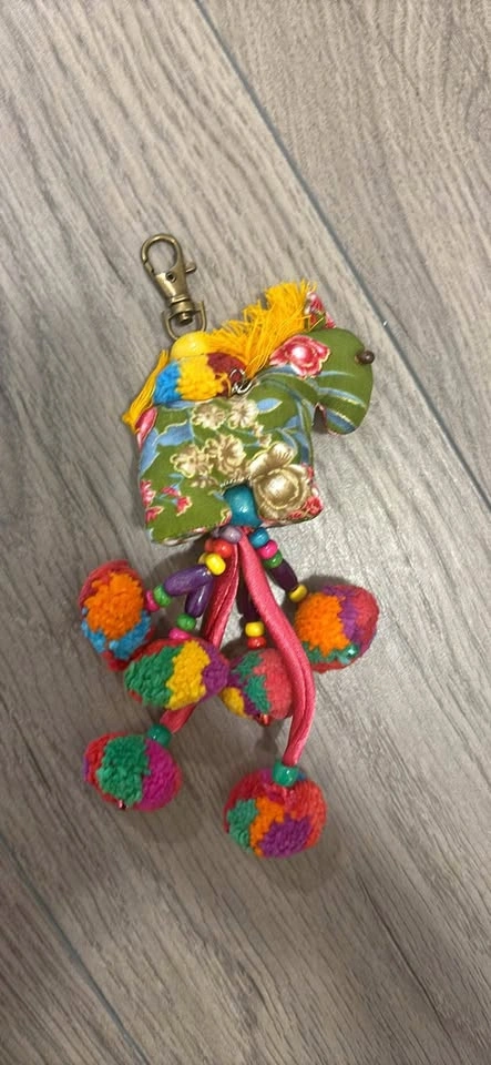 Fabric Horse Keychain with Pom-Poms