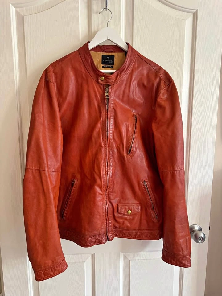 Scotch & Soda Rust-Orange Leather Jacket XXL