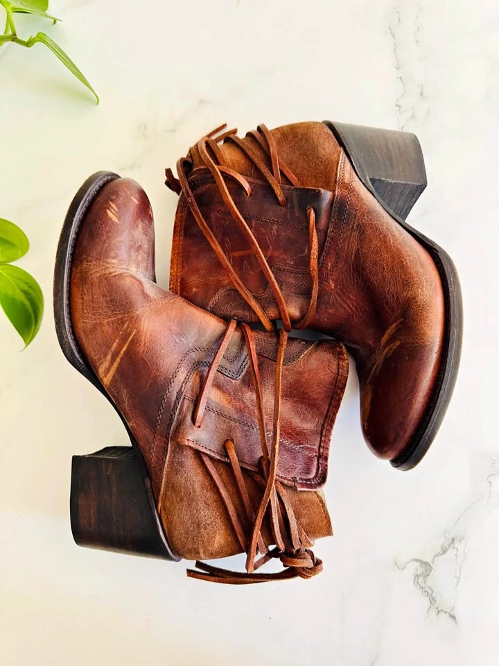Free Bird Dahlia Leather Wrap Ankle Boots - Size 8