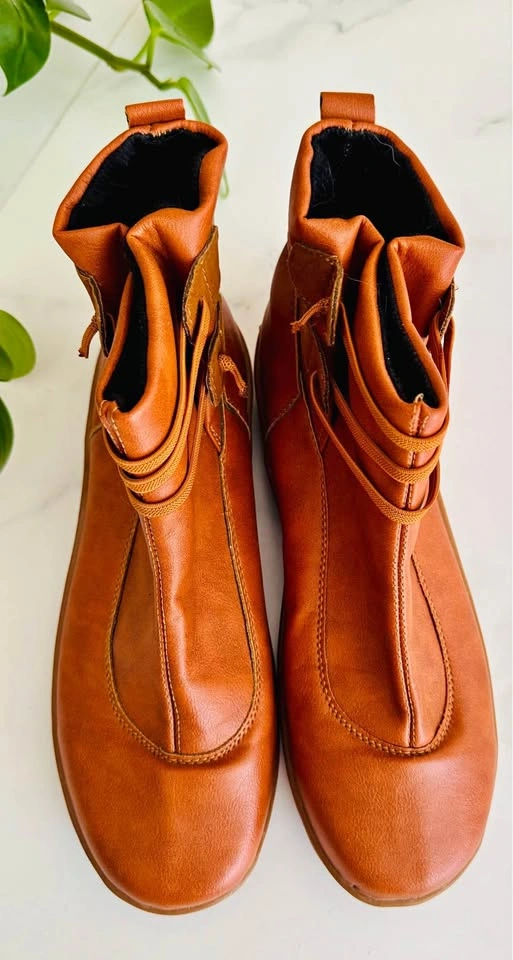 Cognac Brown Waterproof Slip-on Booties, Size 8