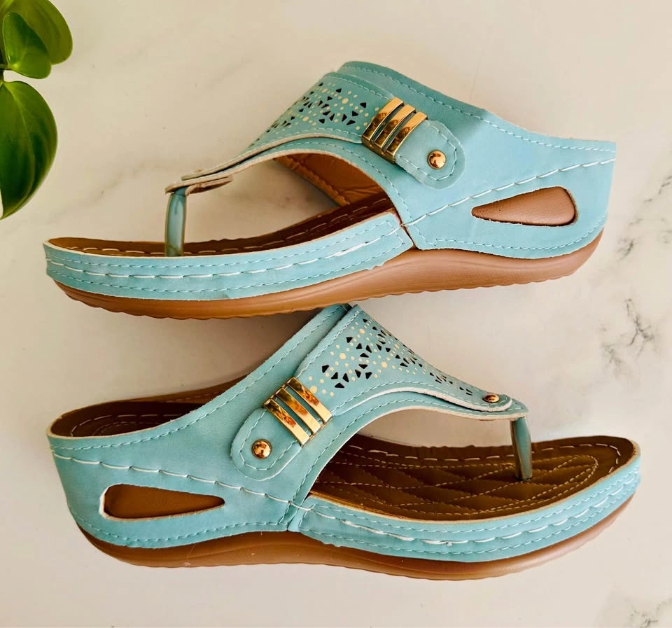 New Light Blue Wedge Thong Sandals Size 8