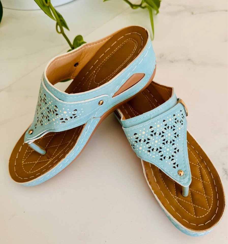 New Light Blue Wedge Thong Sandals Size 8 - photo 3