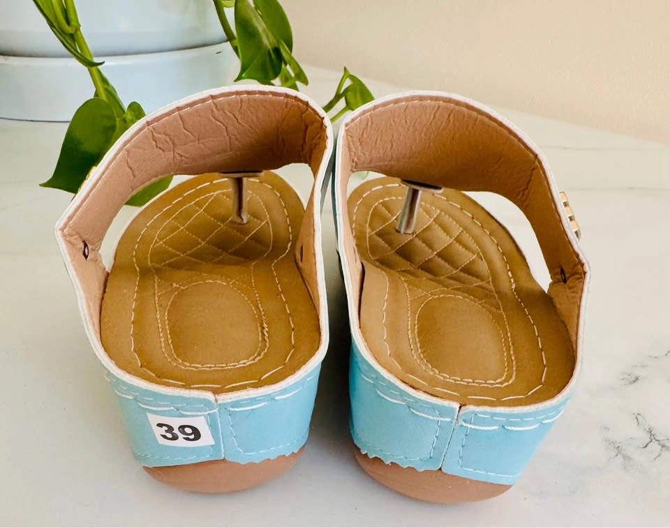New Light Blue Wedge Thong Sandals Size 8 - photo 4