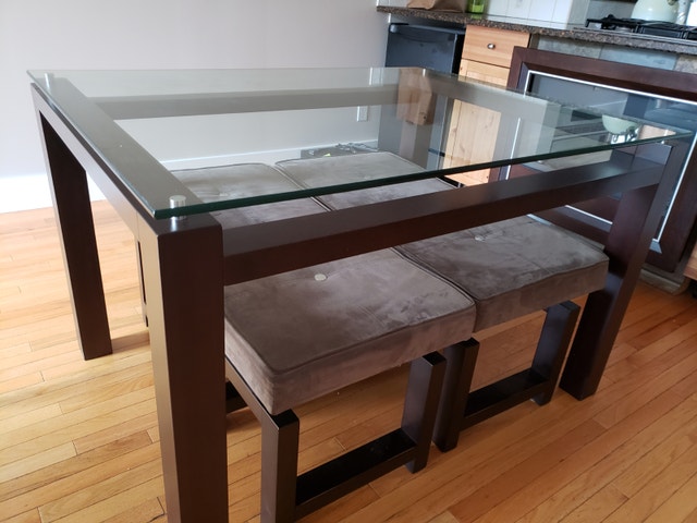 Glass and wood dining set for 4 people