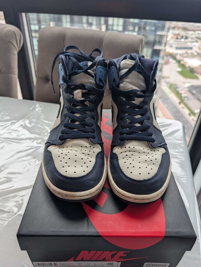 Air Jordan 1 High OG Obsidian UNC US 9.5 - Worn, OG Box - photo 2