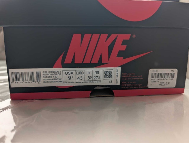 Air Jordan 1 High OG Obsidian UNC US 9.5 - Worn, OG Box - photo 4