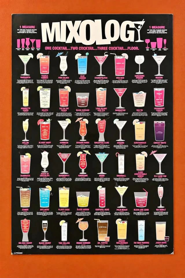 Large Mixology Cocktail Recipe Wall Art / Poster