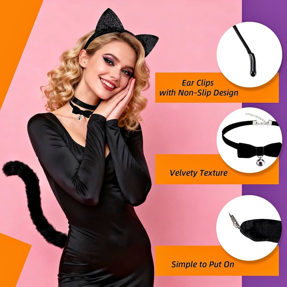 New~Cat Acc, Ears Headband, Lipstick, Eyeliner, Tail - photo 2
