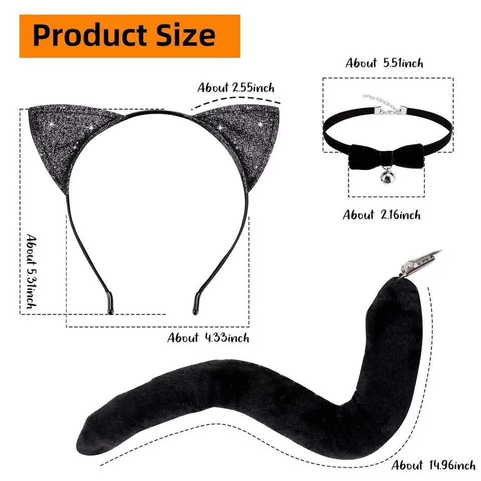 New~Black Cat Kit, Ears Headband, Lipstick, Eyeliner, Tail thumbnail