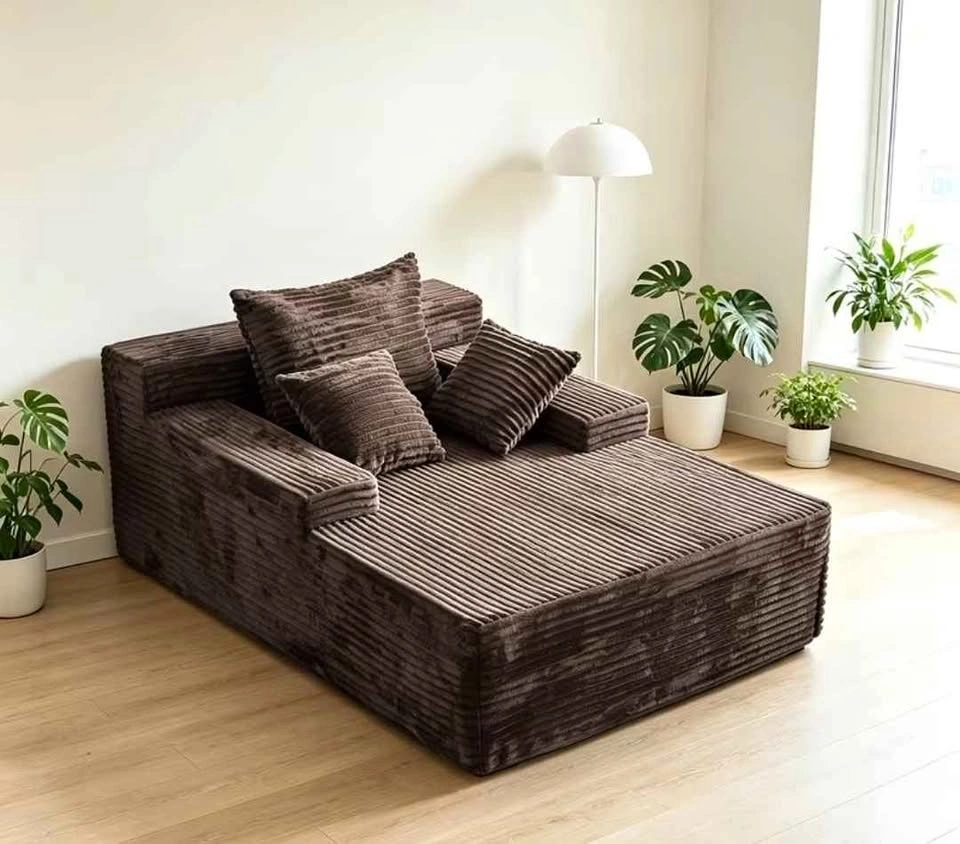 Oversized Corduroy Chaise Lounge Sofa Bed - Brown