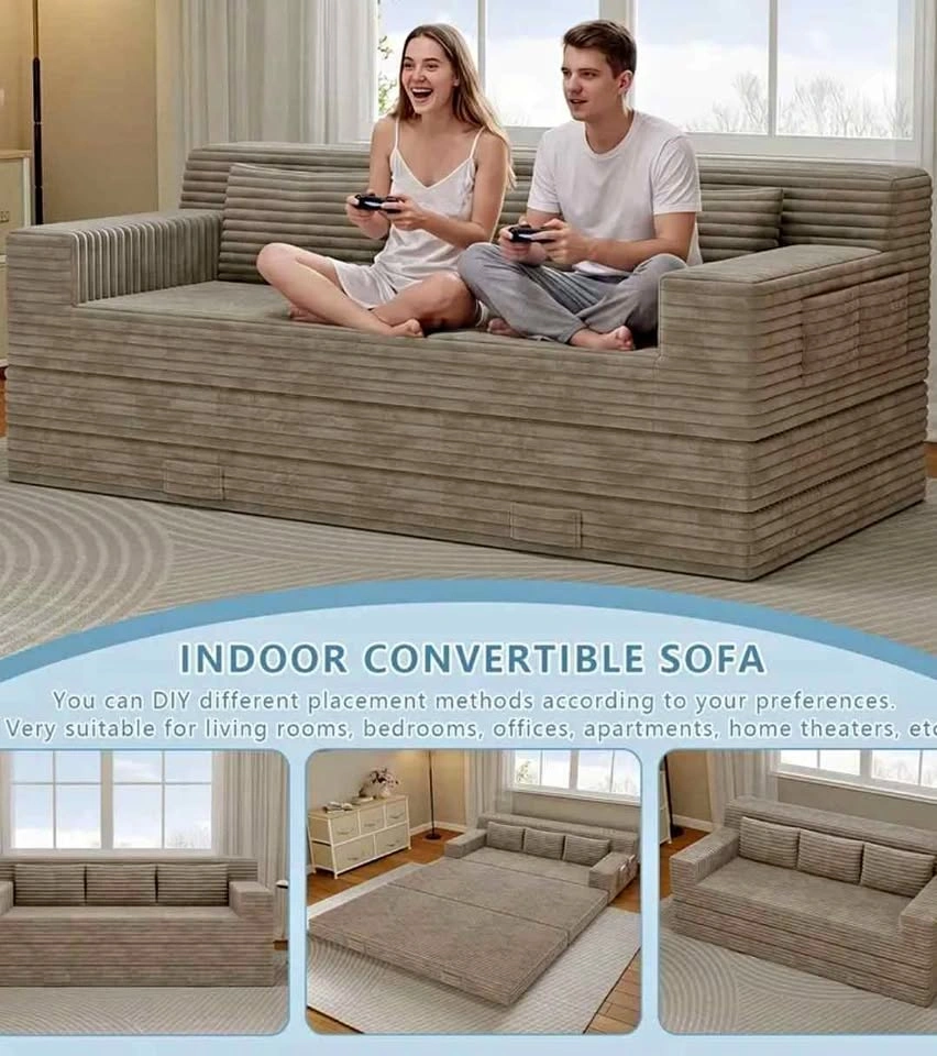 Brand New Oversized 3-in-1 Foldable Corduroy Loveseat Sofa