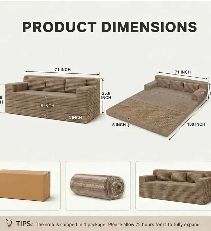 Brand New Oversized 3-in-1 Foldable Corduroy Loveseat Sofa - photo 2
