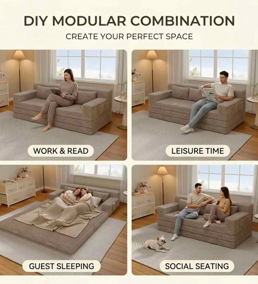 Brand New Oversized 3-in-1 Foldable Corduroy Loveseat Sofa - photo 4