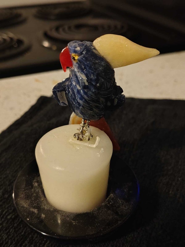 Hand-carved Blue Gemstone Parrot Figurine
