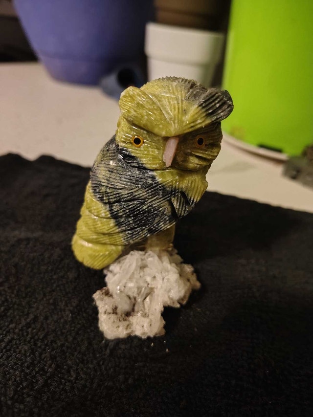 Serpentine Owl Figurine