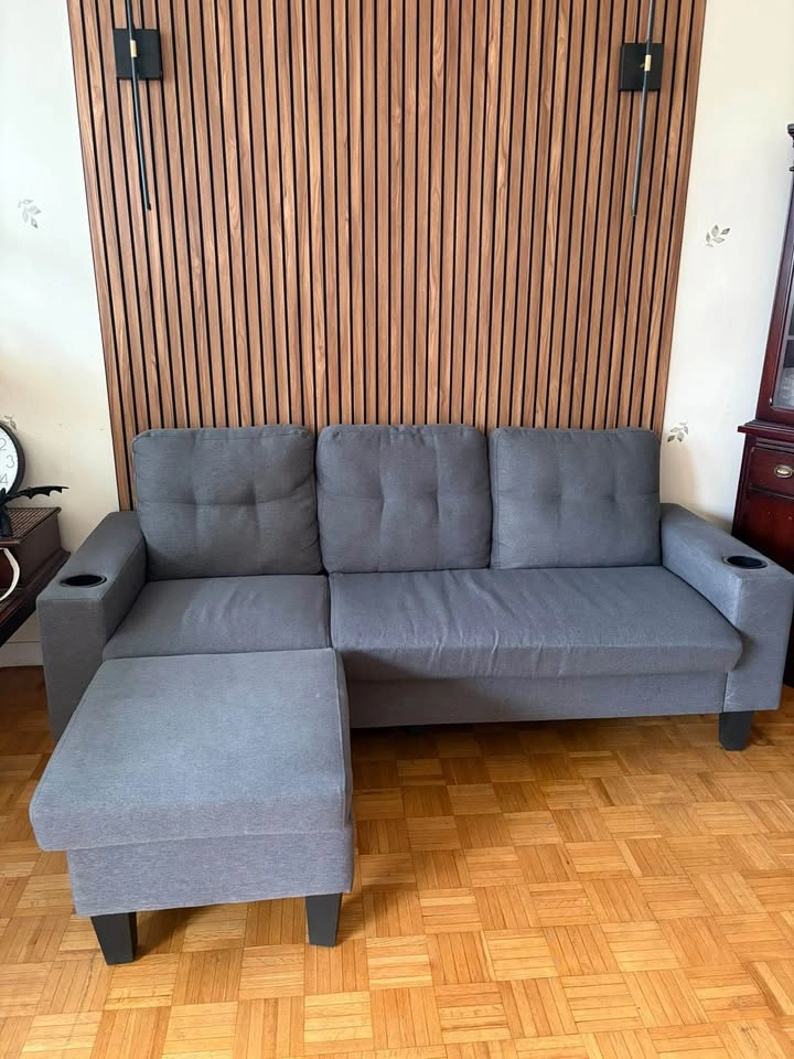 Grey L-Shaped Sectional Sofa with Reversible Chaise & Cup Holder - photo 2