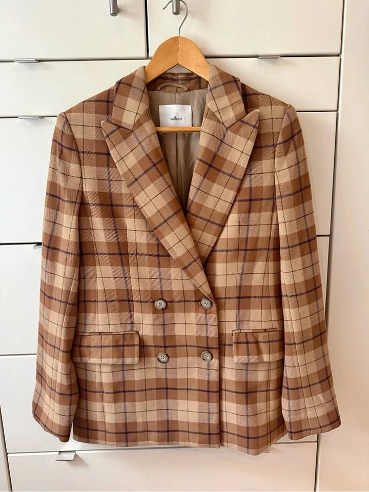 Wilfred Margaux Plaid Oxford Double-Breasted Blazer Size 6 - photo 2
