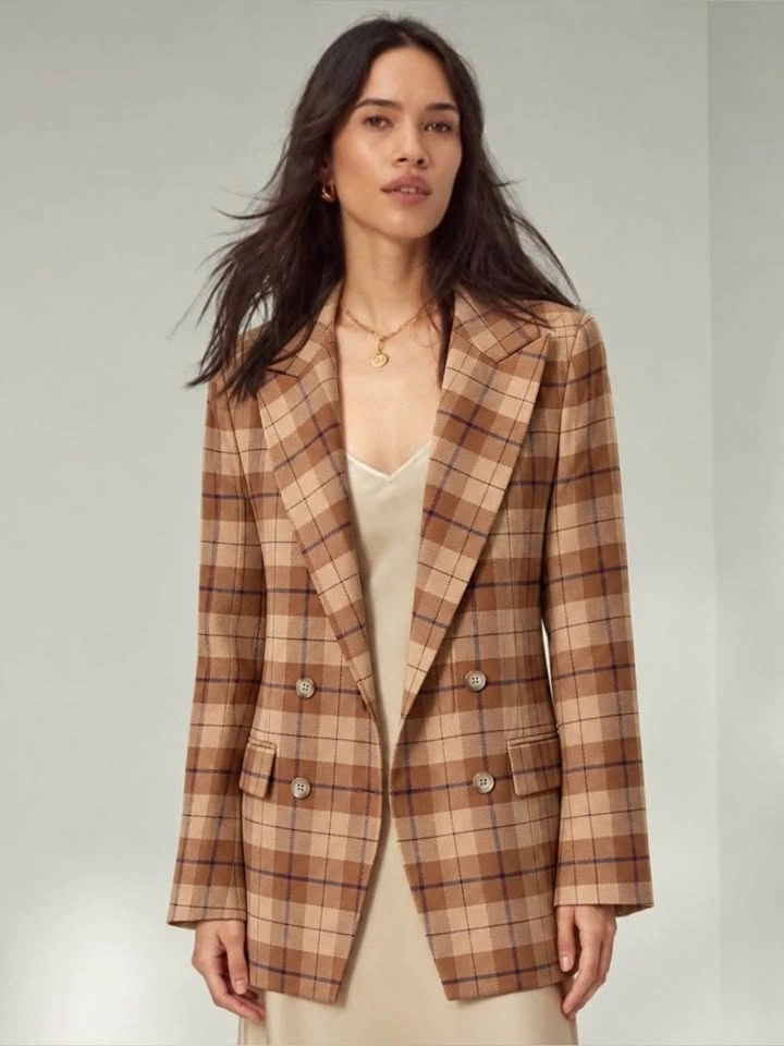 Wilfred Margaux Plaid Oxford Double-Breasted Blazer Size 6