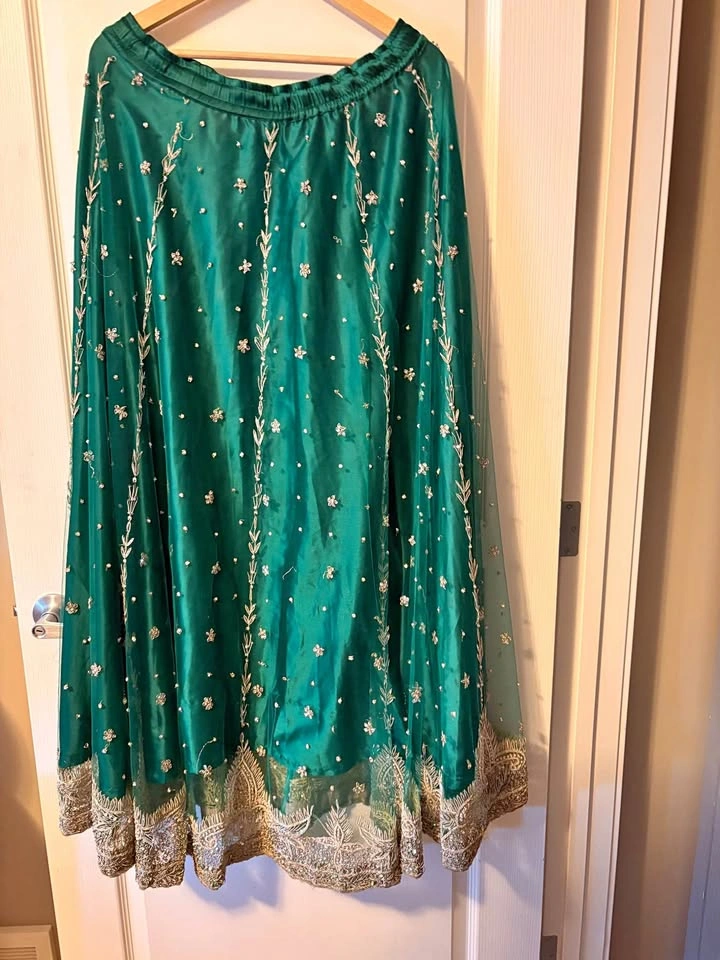 Green Embroidered Lehenga Skirt and Dupatta (No top)