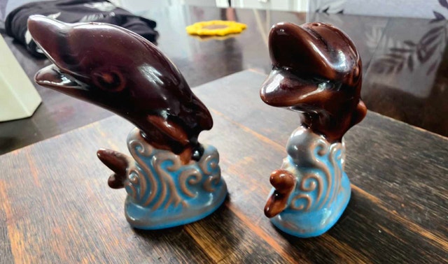 Retro Nautical Ceramic Dolphins on Blue Waves