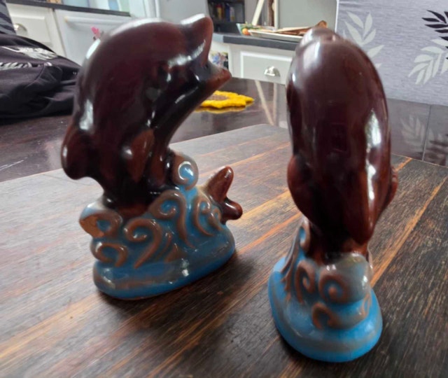 Retro Nautical Ceramic Dolphins on Blue Waves - photo 5