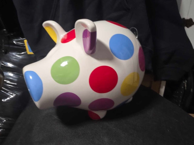Fun & Colorful! Salt & Pepper Large Ceramic Polka Dot Piggy Bank - photo 2