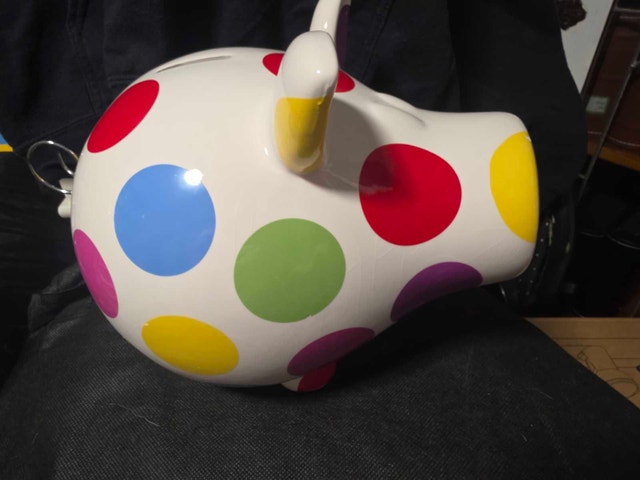Fun & Colorful! Salt & Pepper Large Ceramic Polka Dot Piggy Bank - photo 3