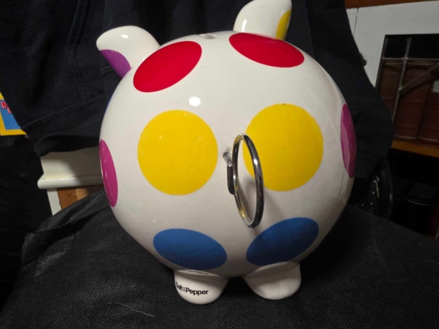 Fun & Colorful! Salt & Pepper Large Ceramic Polka Dot Piggy Bank - photo 4