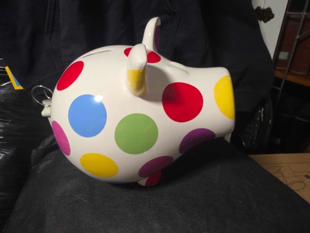 Fun & Colorful! Salt & Pepper Large Ceramic Polka Dot Piggy Bank - photo 5