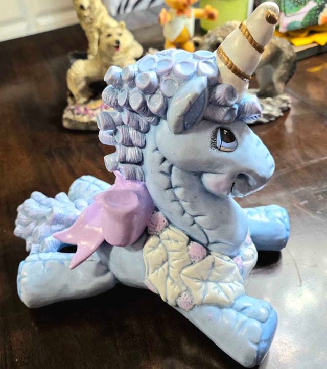 Vintage 80s Hand-Painted Ceramic Quilted Unicorn Figurine