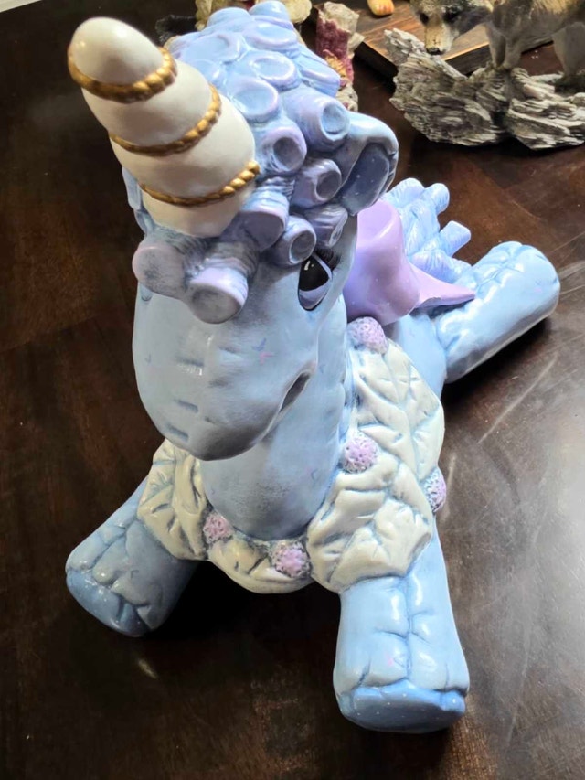 Vintage 80s Hand-Painted Ceramic Quilted Unicorn Figurine - photo 2
