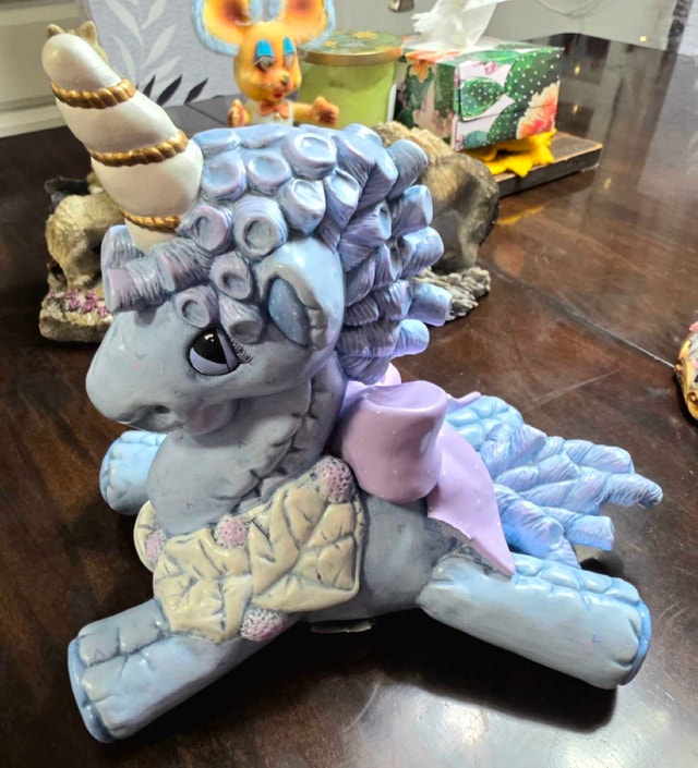 Vintage 80s Hand-Painted Ceramic Quilted Unicorn Figurine - photo 3