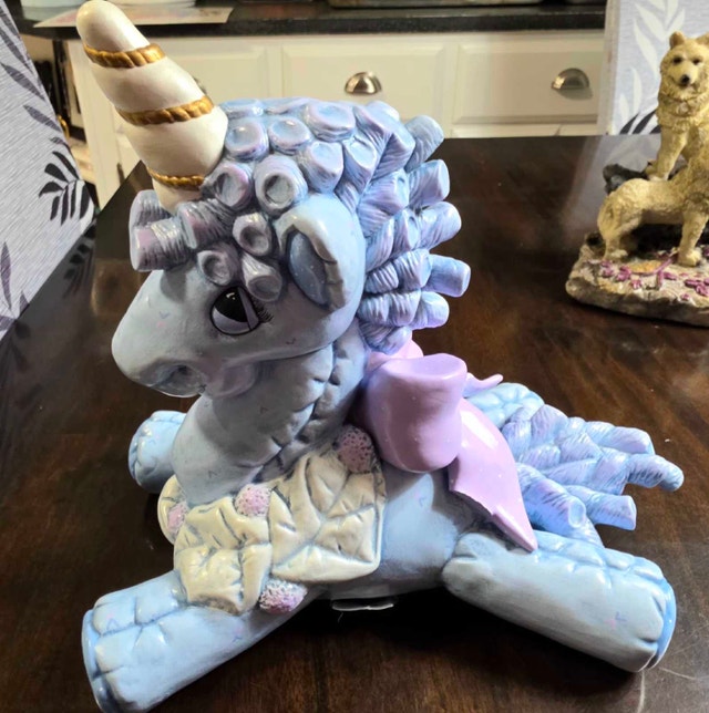 Vintage 80s Hand-Painted Ceramic Quilted Unicorn Figurine - photo 4